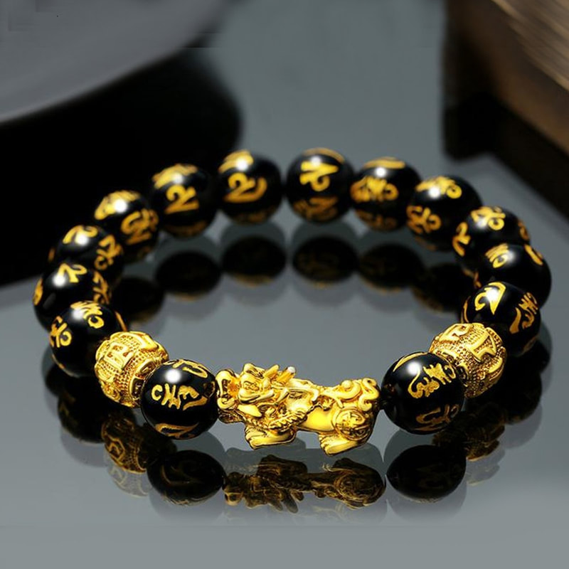 Feng Shui Black Obsidian Beads Pixiu Bracelet & Ring Attract Wealth ...